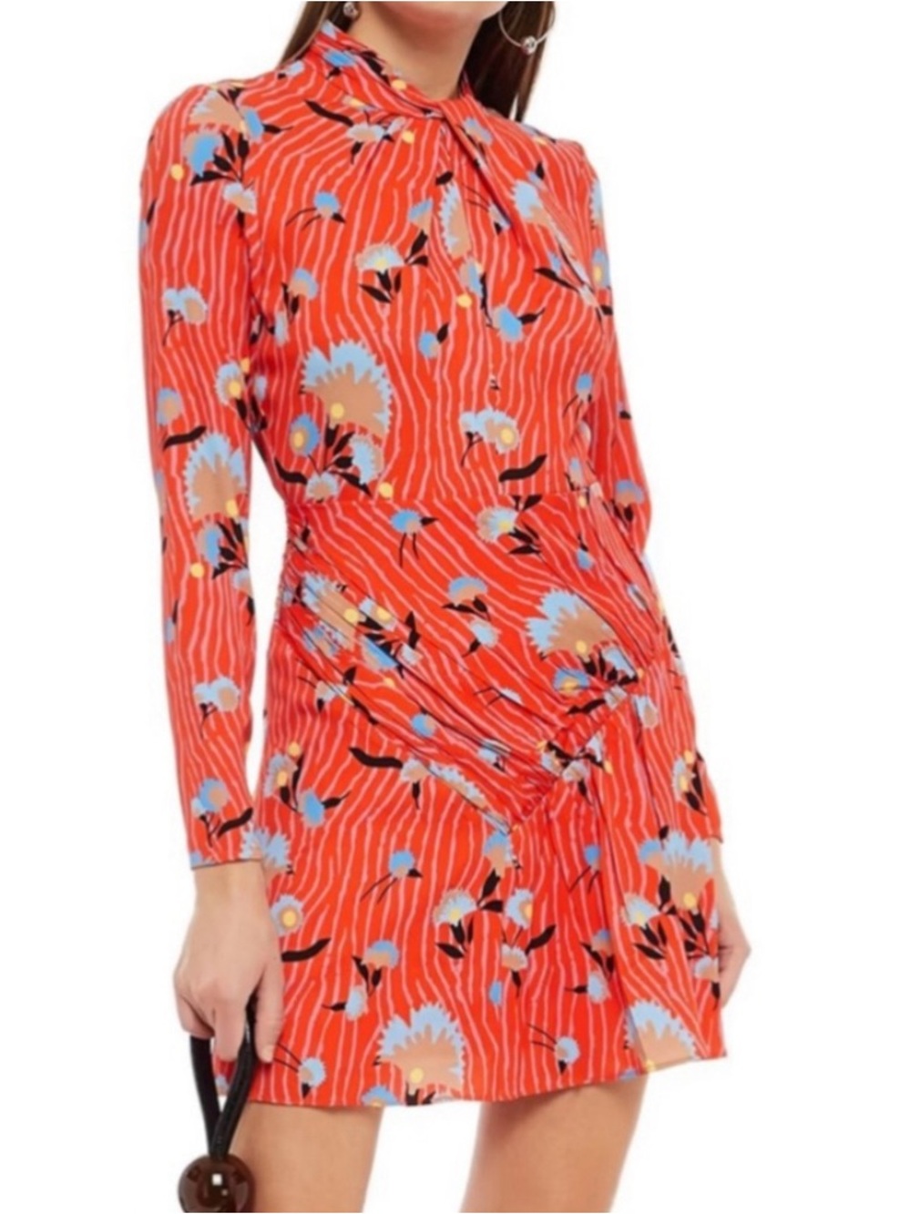 Self Portrait Botanical Floral Printed Twisted Crepe Mini Dress Size: 2